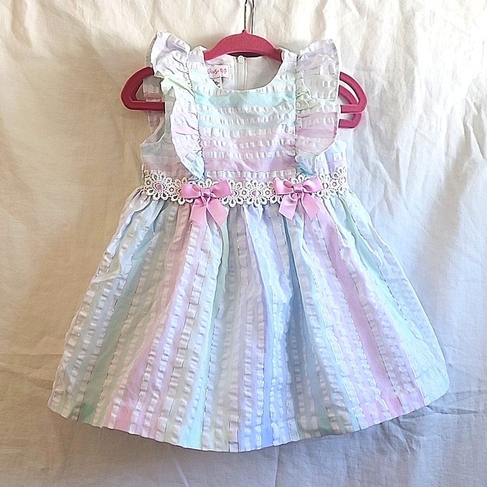 Bonnie Baby Dress, 12 Months, Striped Multi-colored